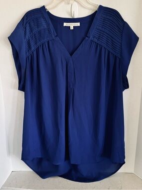 Daniel Rainn Royal Blue Pleated Yoke V-Neck Blouse